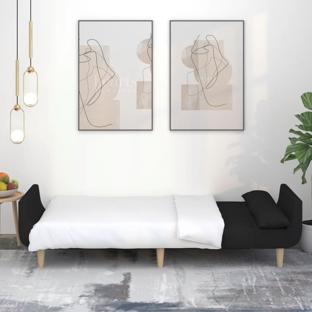 Divano Letto a 2 Posti con 2 Cuscini Nero in Tessuto - homemem39