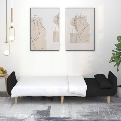 Divano Letto a 2 Posti con 2 Cuscini Nero in Tessuto - homemem39