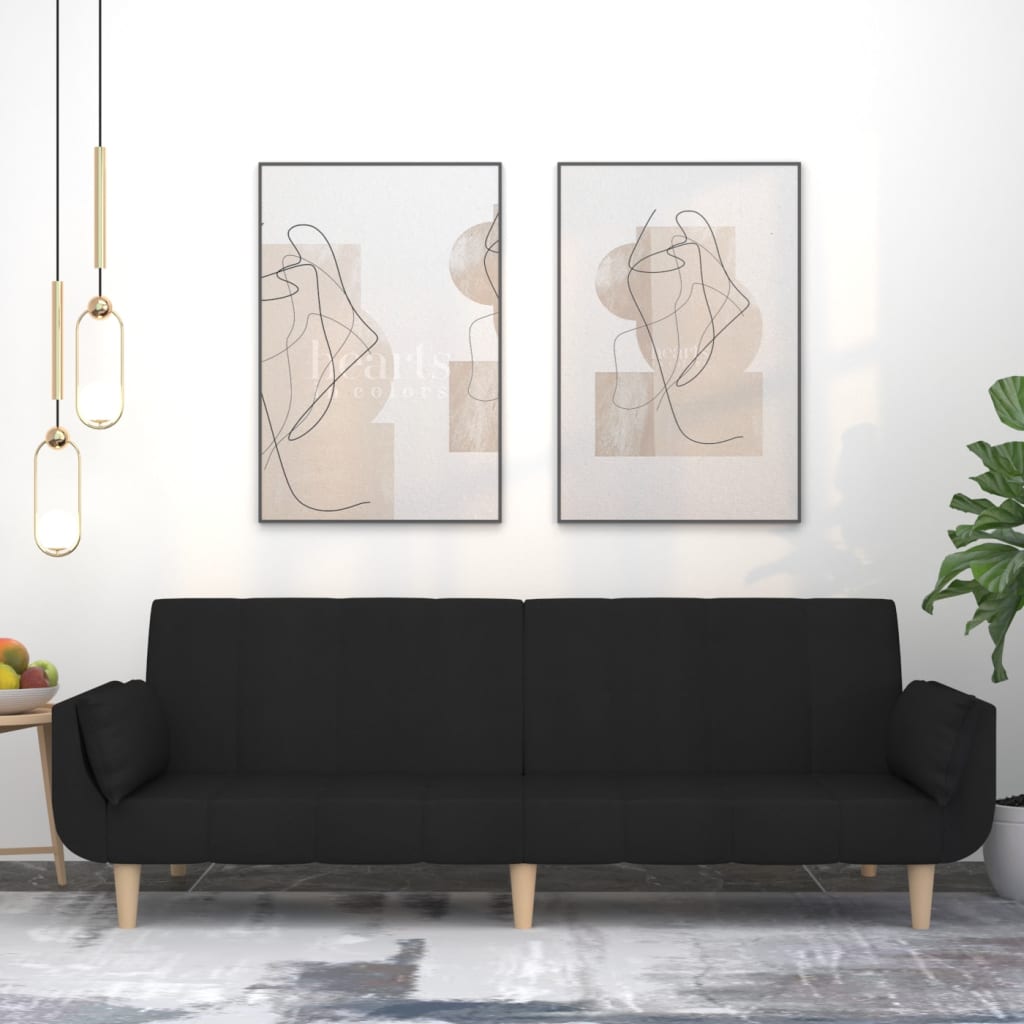 Divano Letto a 2 Posti con 2 Cuscini Nero in Tessuto - homemem39