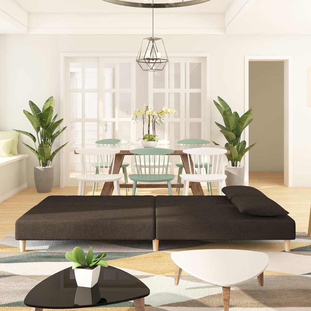 Divano Letto a 2 Posti con 2 Cuscini Marrone in Tessuto - homemem39