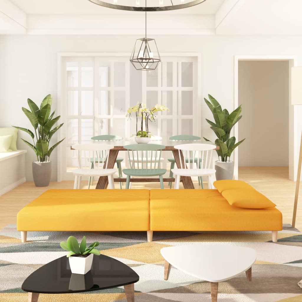 Divano Letto a 2 Posti con 2 Cuscini Giallo in Tessuto - homemem39