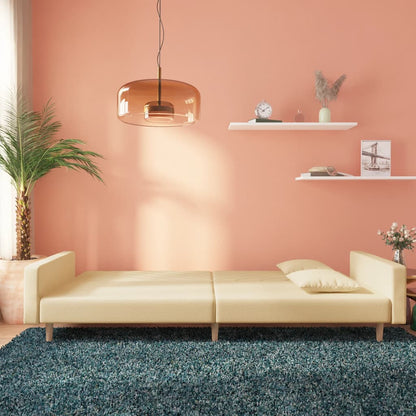 Divano Letto a 2 Posti con 2 Cuscini Crema in Tessuto - homemem39