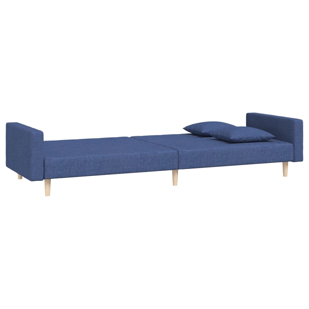 Divano Letto a 2 Posti con 2 Cuscini Blu in Tessuto | homemem39