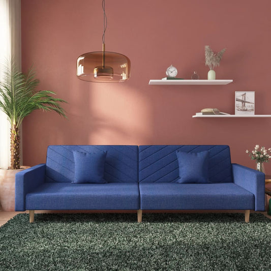 Divano Letto a 2 Posti con 2 Cuscini Blu in Tessuto | homemem39