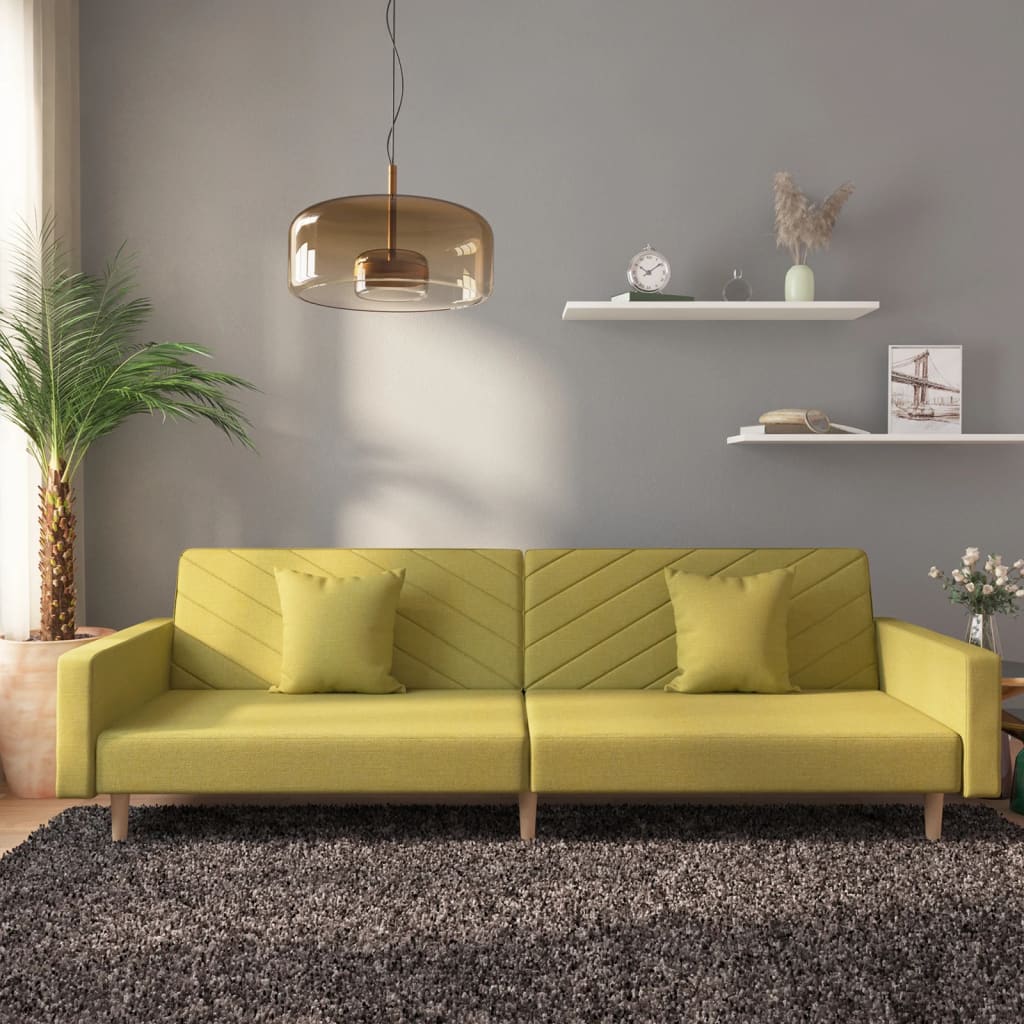 Divano Letto a 2 Posti con 2 Cuscini Verde in Tessuto | homemem39