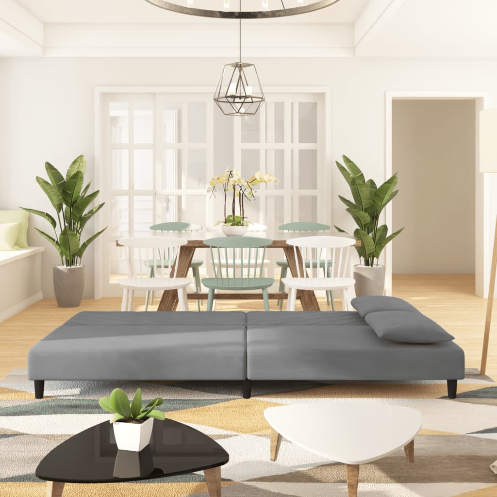 Divano Letto a 2 Posti con 2 Cuscini Grigio Chiaro in Velluto - homemem39