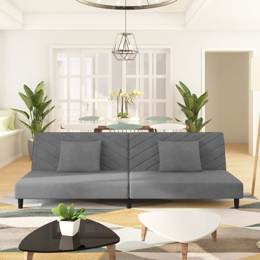 Divano Letto a 2 Posti con 2 Cuscini Grigio Chiaro in Velluto | homemem39