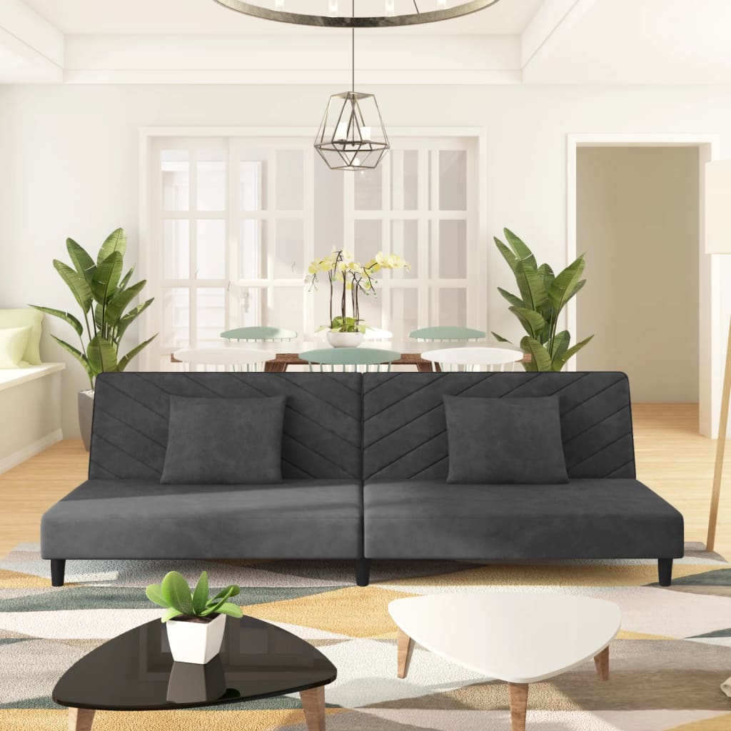 Divano Letto a 2 Posti con 2 Cuscini Grigio Scuro in Velluto - homemem39