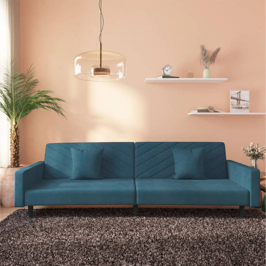 Divano Letto a 2 Posti con 2 Cuscini Blu in Velluto | homemem39