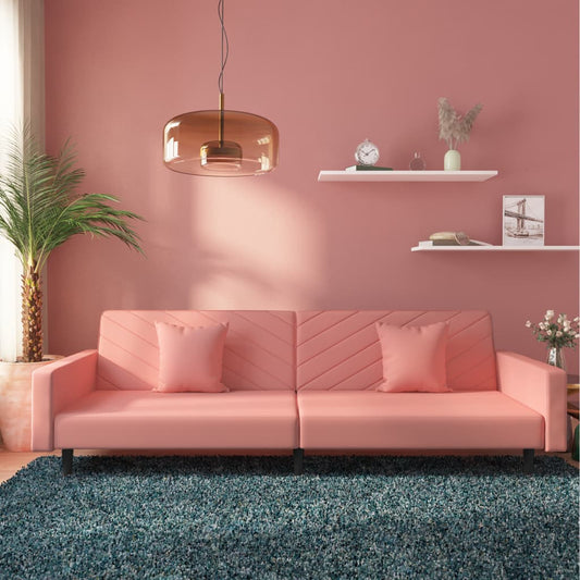 Divano Letto a 2 Posti con 2 Cuscini Rosa in Velluto | homemem39
