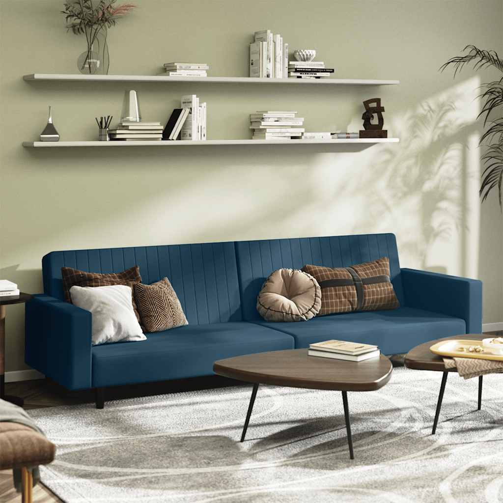 Divano Letto a 2 Posti Blu in Velluto | homemem39