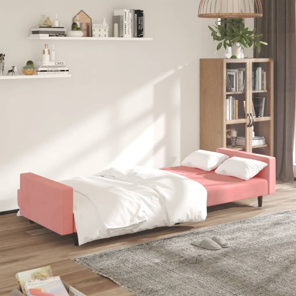 Divano Letto a 2 Posti Rosa in Velluto | homemem39