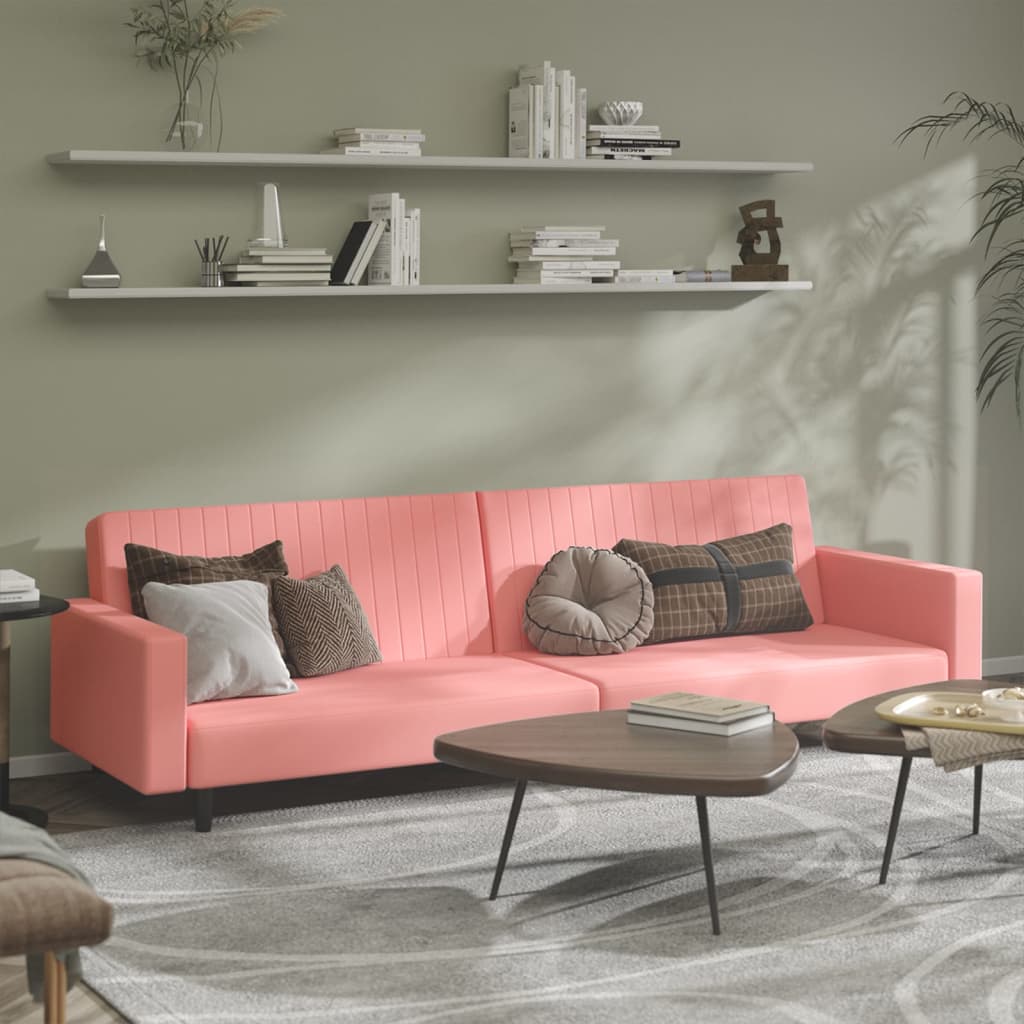 Divano Letto a 2 Posti Rosa in Velluto | homemem39