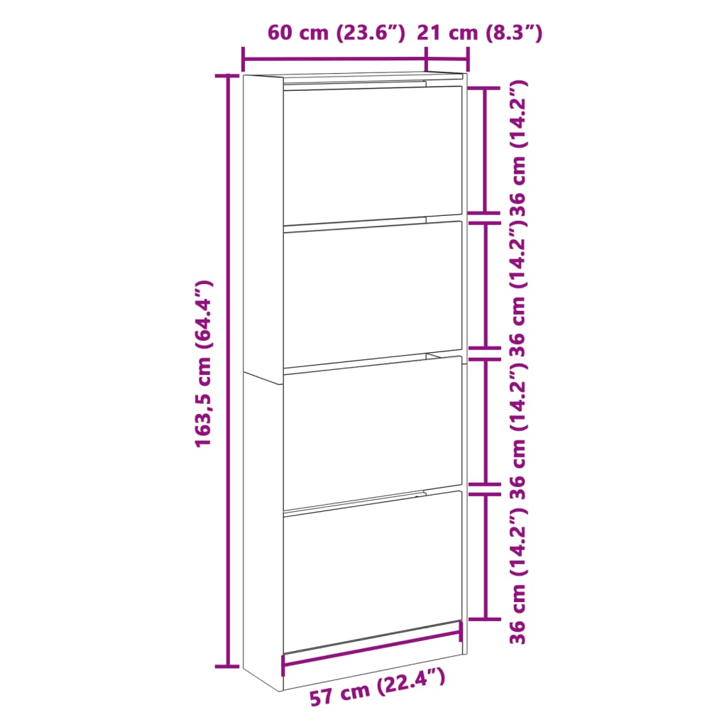 Scarpiera Grigio Sonoma 60x21x163,5 cm in Legno Multistrato