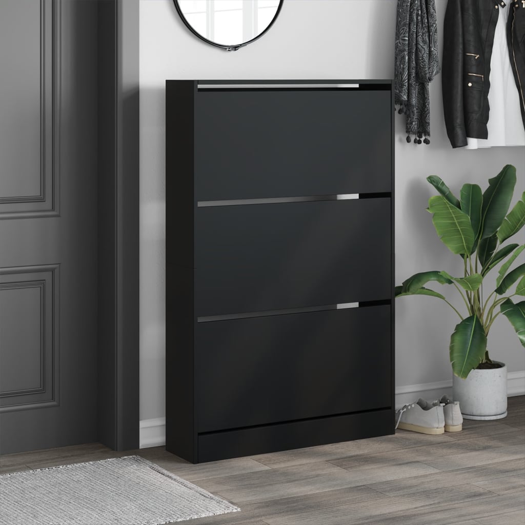 Scarpiera Nera 80x21x125,5 cm in Legno Multistrato - homemem39