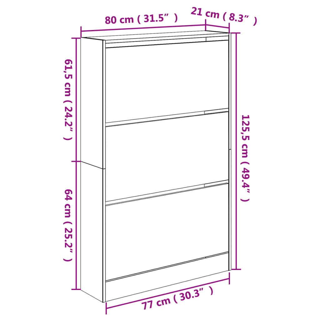 Scarpiera Nera 80x21x125,5 cm in Legno Multistrato - homemem39