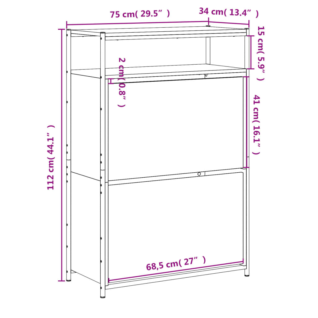 Scarpiera Rovere Fumo 75x34x112 cm in Legno Multistrato - homemem39