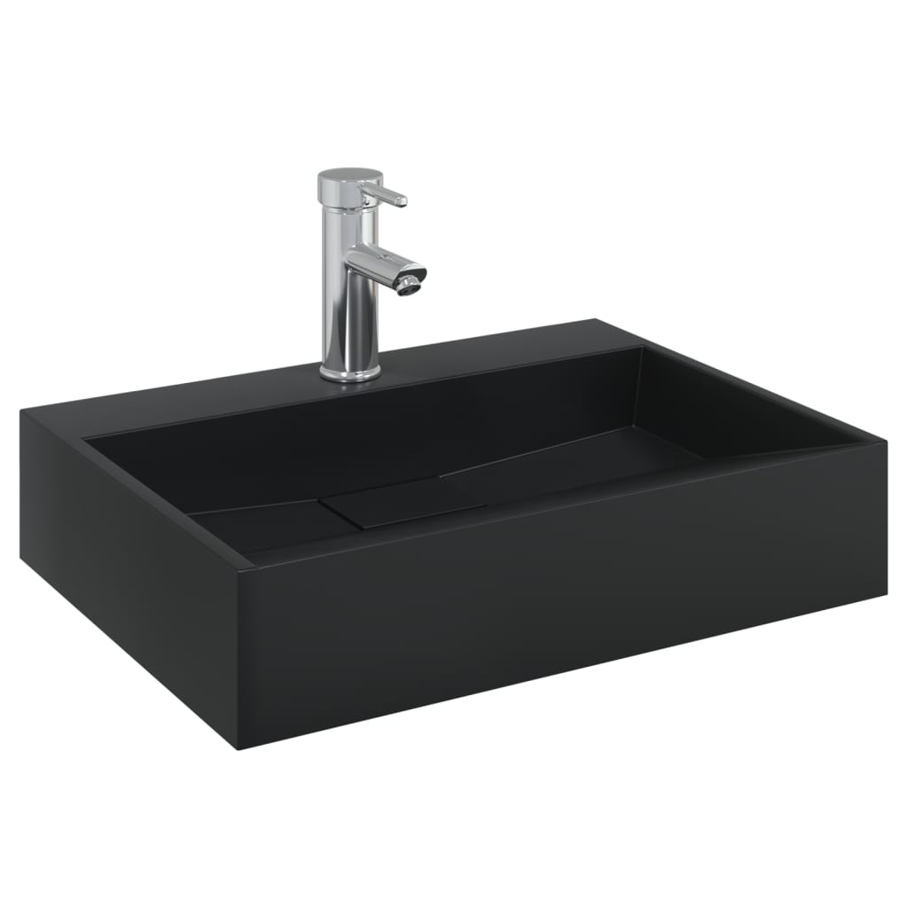 Lavandino 50x38x11 cm Blocco in Marmo/Minerale Nero Opaco - homemem39