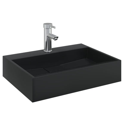 Lavandino 50x38x11 cm Blocco in Marmo/Minerale Nero Opaco - homemem39