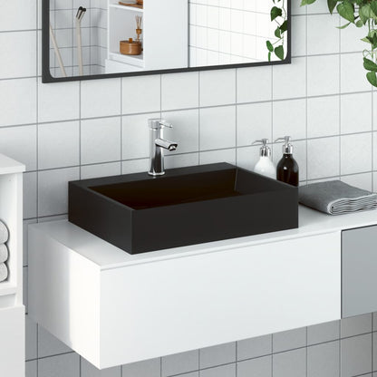 Lavandino 50x38x11 cm Blocco in Marmo/Minerale Nero Opaco - homemem39