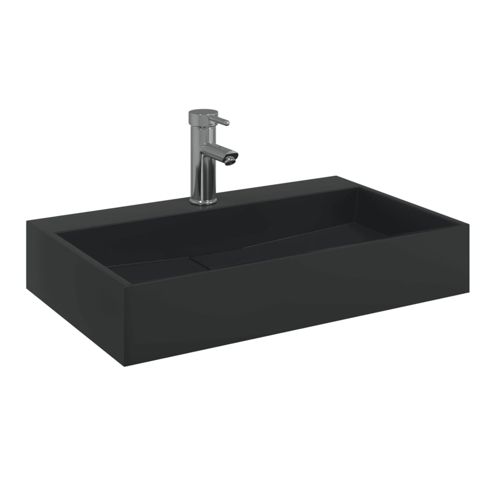Lavandino 60x38x11 cm Blocco in Marmo/Minerale Nero Opaco - homemem39