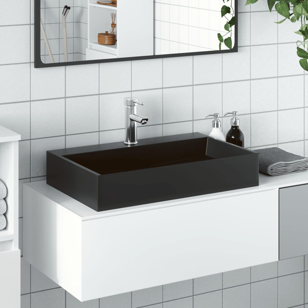 Lavandino 60x38x11 cm Blocco in Marmo/Minerale Nero Opaco - homemem39