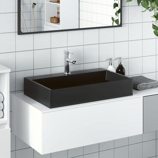 Lavandino 60x38x11 cm Blocco in Marmo/Minerale Nero Opaco - homemem39