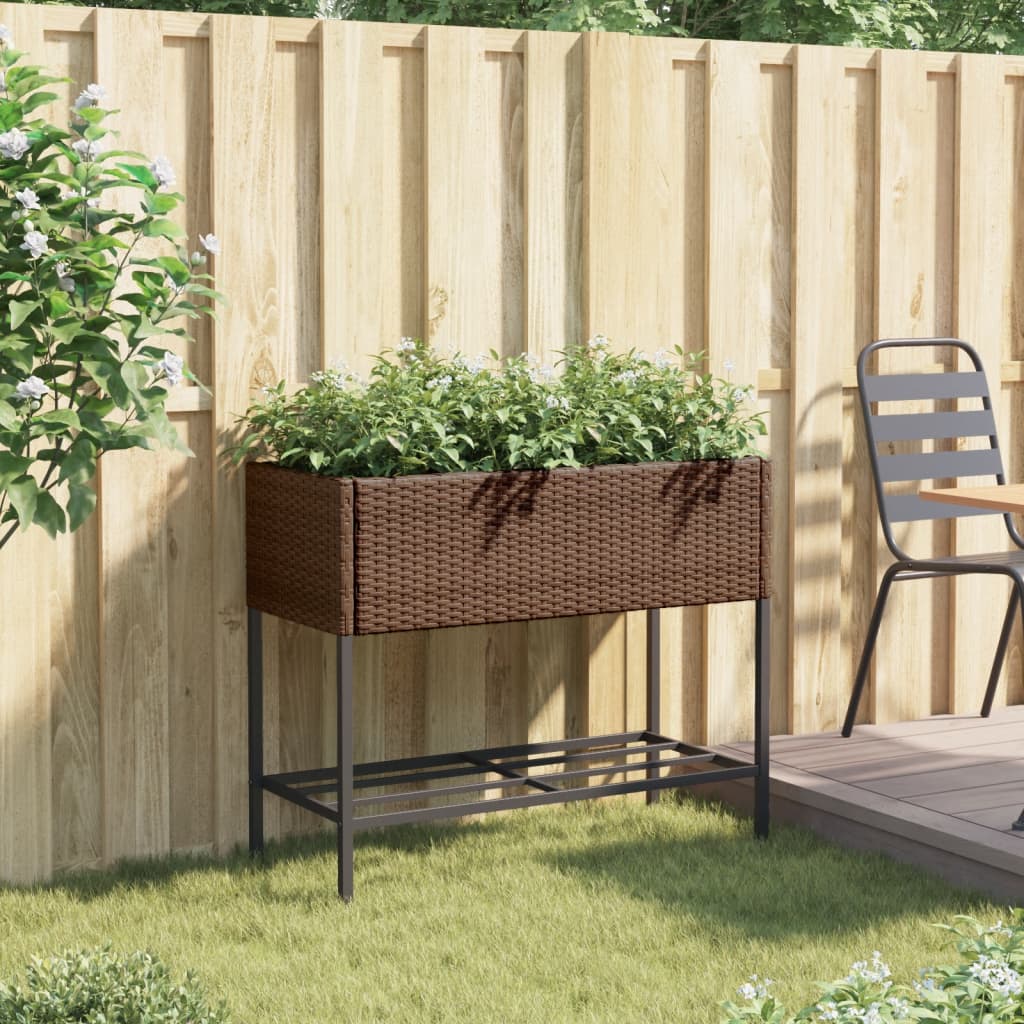 Fioriera da Giardino con Ripiano Marrone in Polyrattan | homemem39