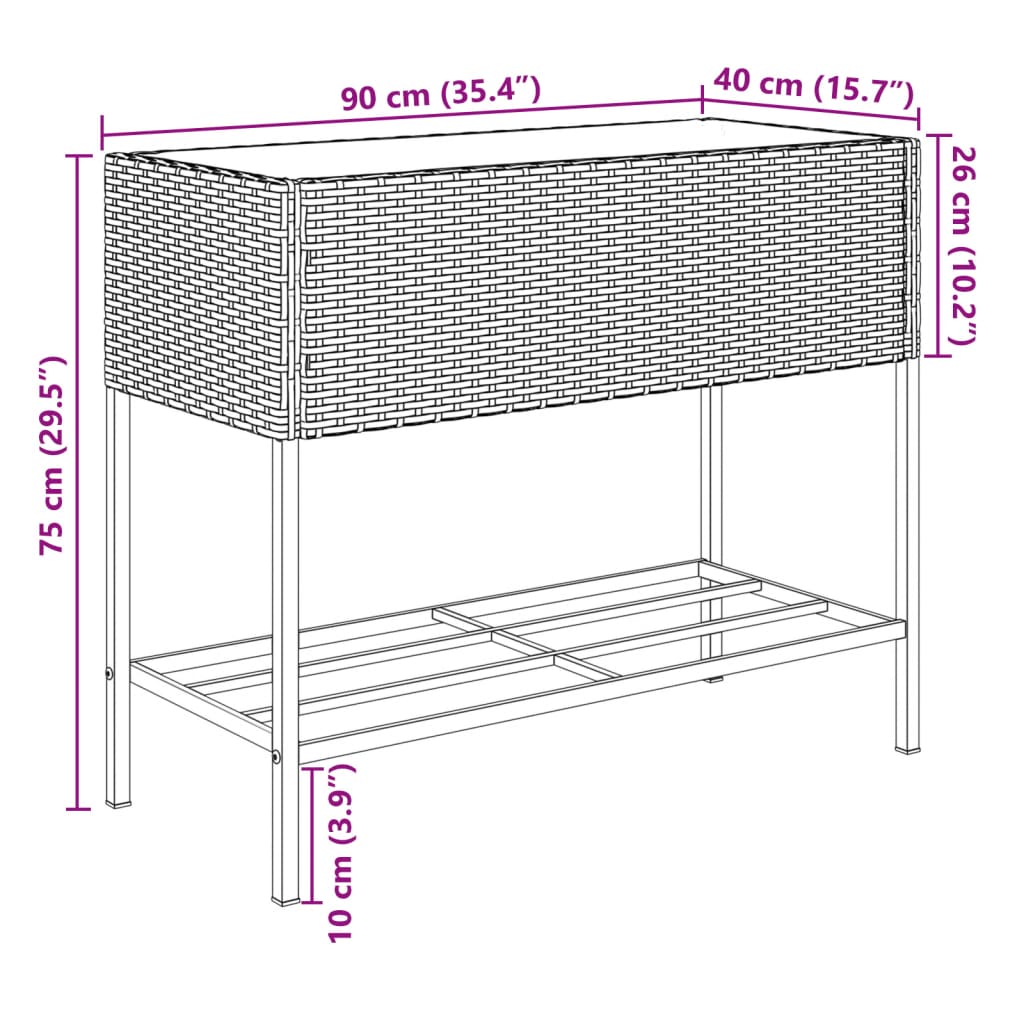 Fioriera da Giardino con Ripiano Grigia in Polyrattan | homemem39