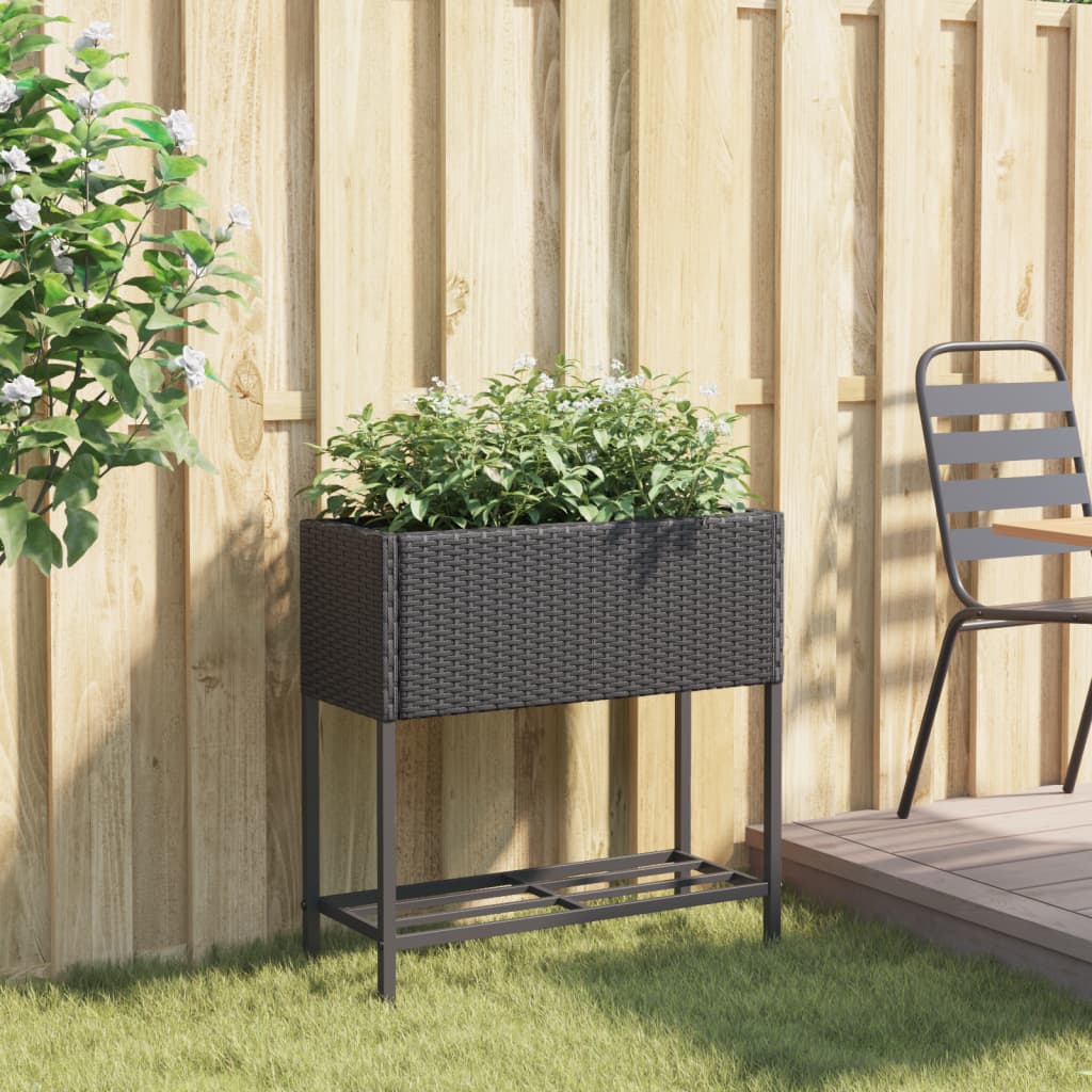 Fioriera da Giardino con Ripiano Nera in Polyrattan | homemem39