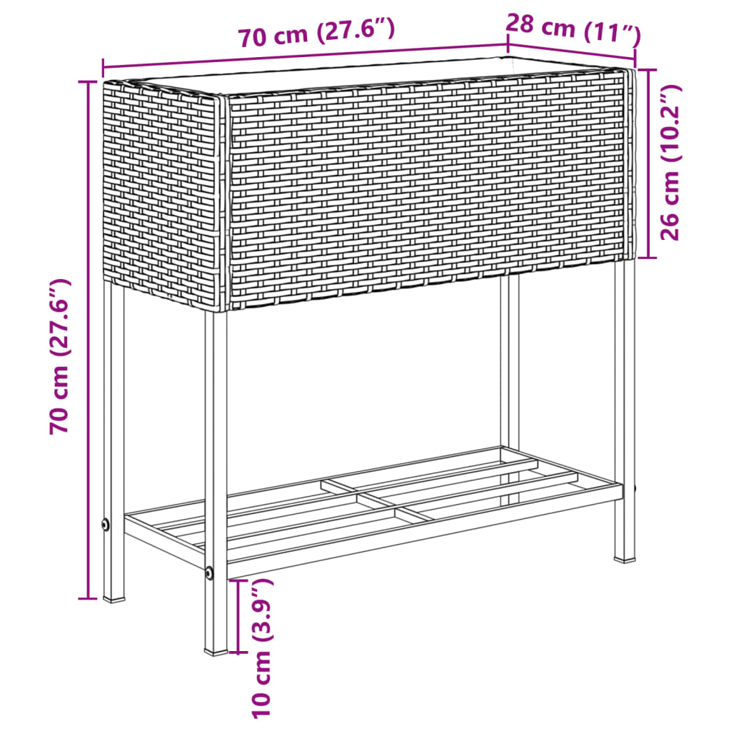 Fioriera da Giardino con Ripiano Nera in Polyrattan | homemem39