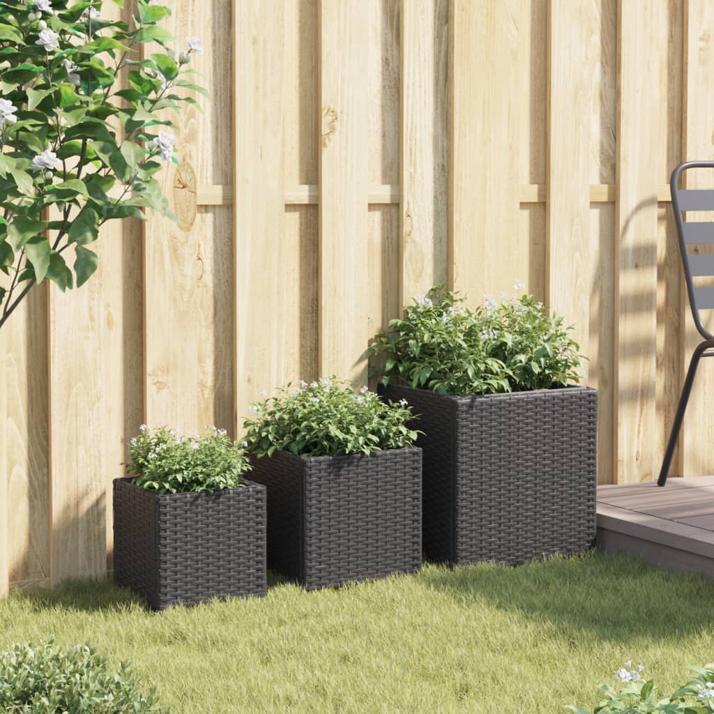 Fioriere da Giardino 3 pz Nere in Polyrattan