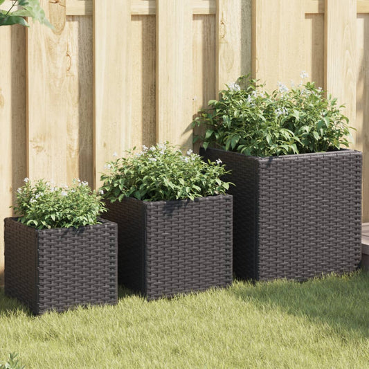 Fioriere da Giardino 3 pz Nere in Polyrattan