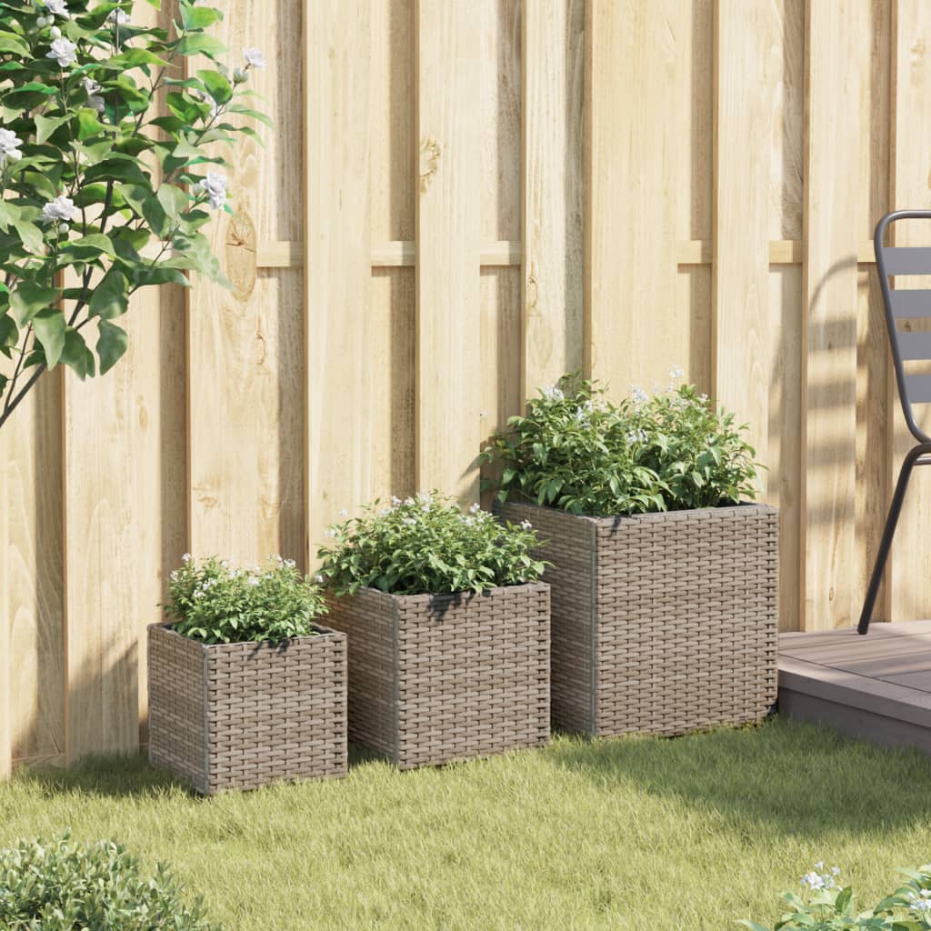 Fioriere da Giardino 3 pz Grigie in Polyrattan