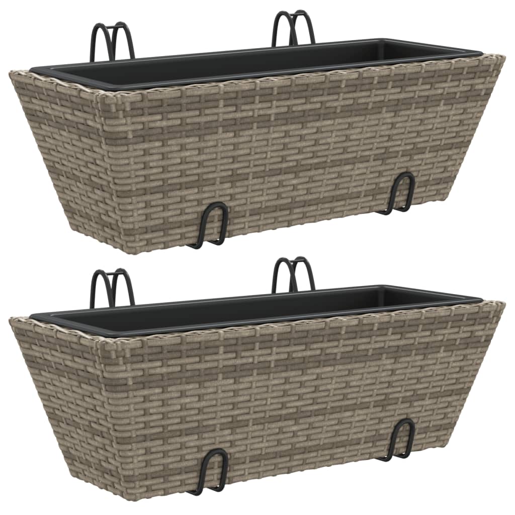Fioriere con Ganci 2 pz Grigie in Polyrattan | homemem39