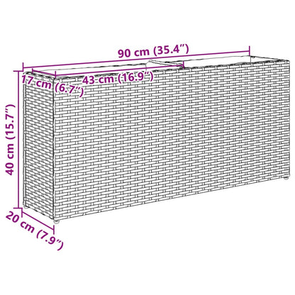 Fioriera da Giardino con 2 Vasi Nera 90x20x40 cm in Polyrattan