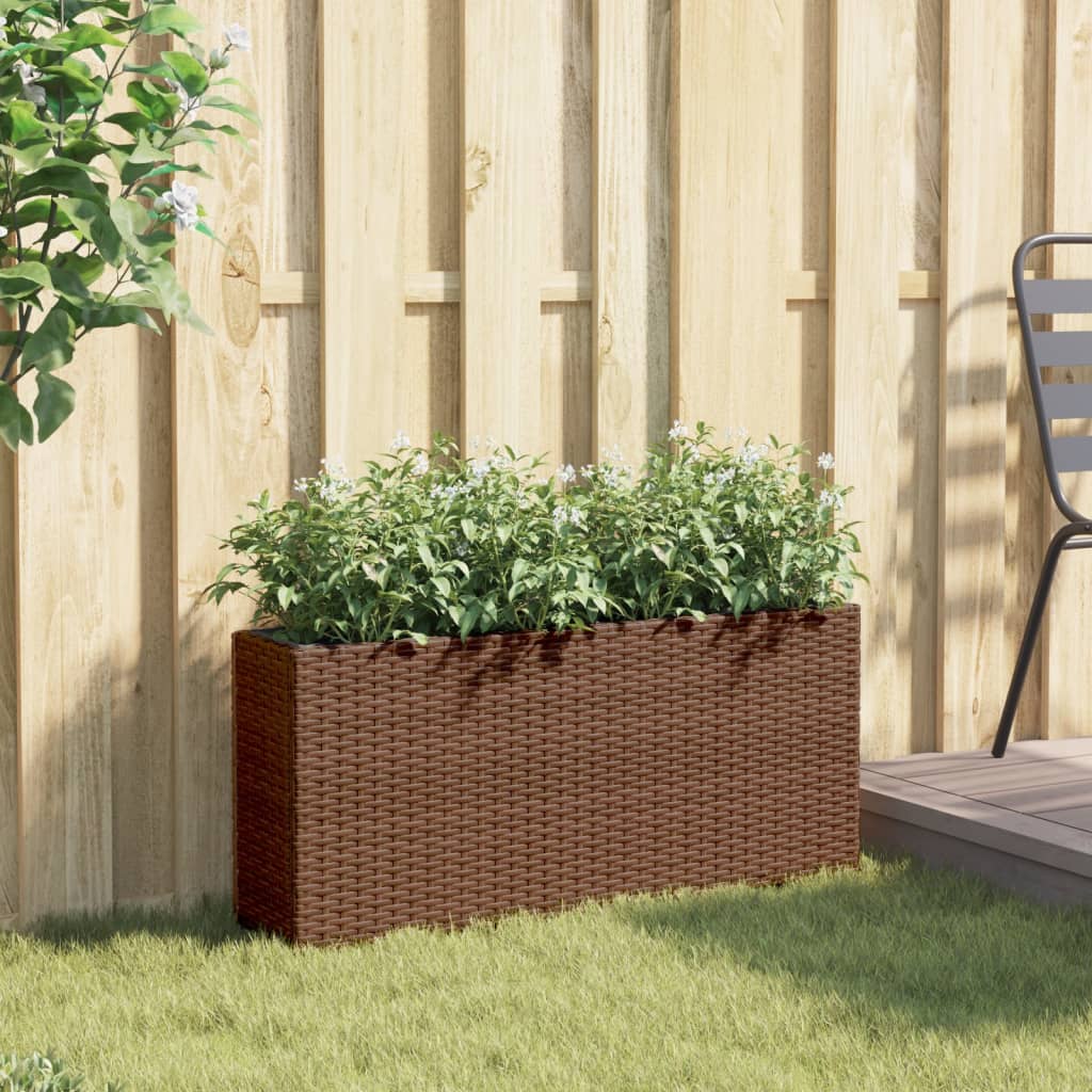 Fioriera con 2 Vasi Marrone 90x20x40 cm in Polyrattan | homemem39