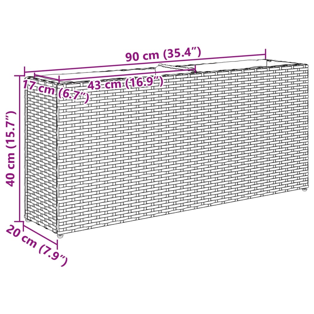 Fioriera con 2 Vasi Marrone 90x20x40 cm in Polyrattan | homemem39