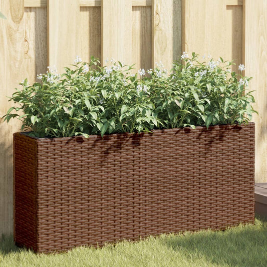 Fioriera con 2 Vasi Marrone 90x20x40 cm in Polyrattan | homemem39