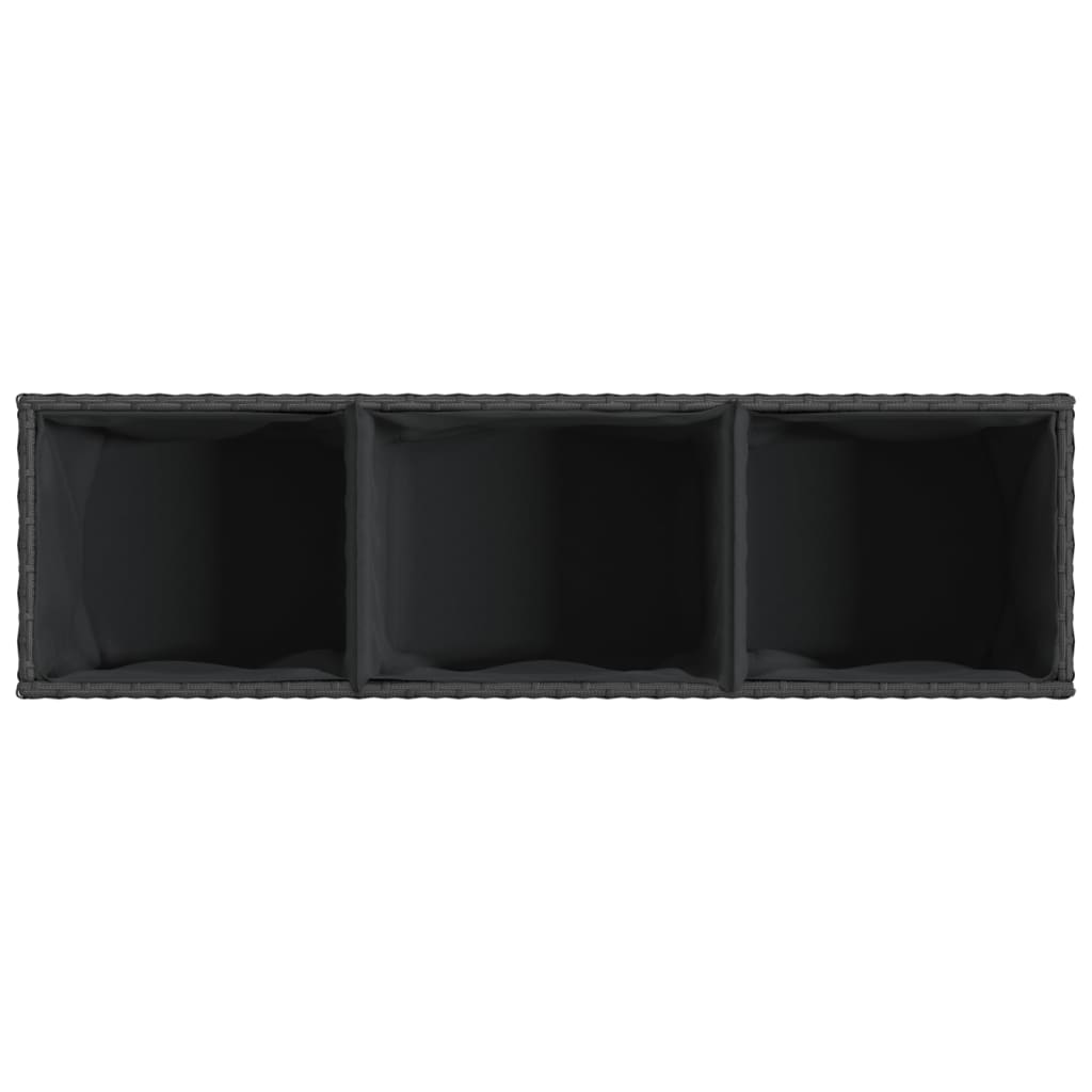 Fioriera con Ruote e 3 Vasi Nera 107x32x38 cm in Polyrattan