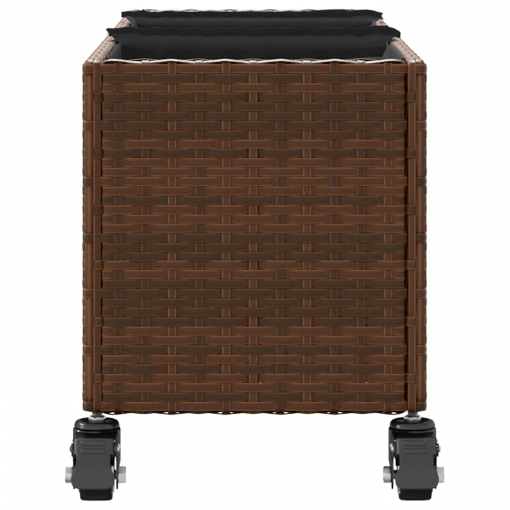 Fioriera con Ruote e 3 Vasi Marrone 107x32x38 cm in Polyrattan