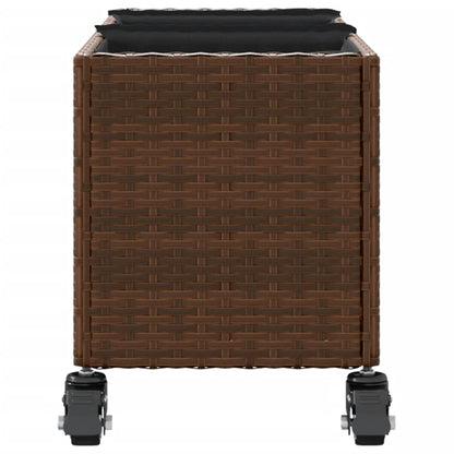 Fioriera con Ruote e 3 Vasi Marrone 107x32x38 cm in Polyrattan