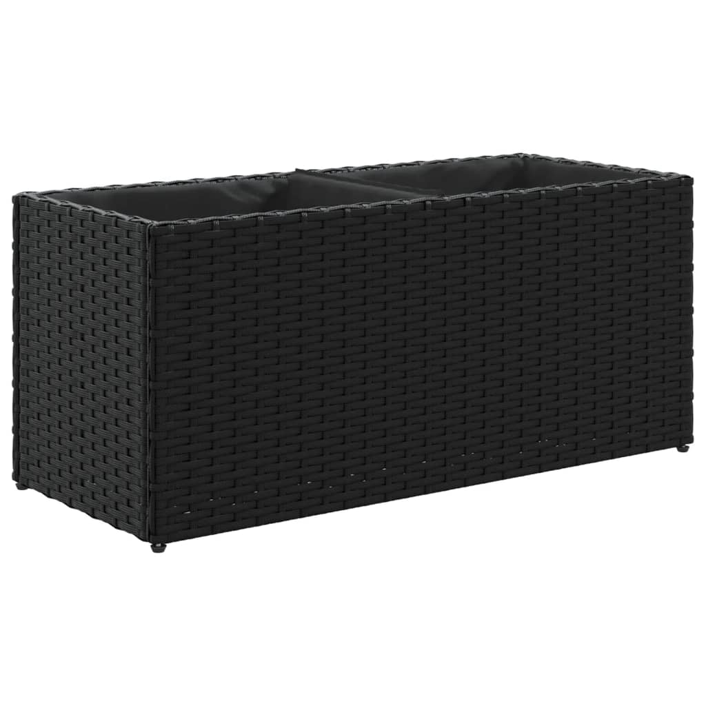Fioriera da Giardino con 2 Vasi Nera 72x30x32 cm in Polyrattan | homemem39