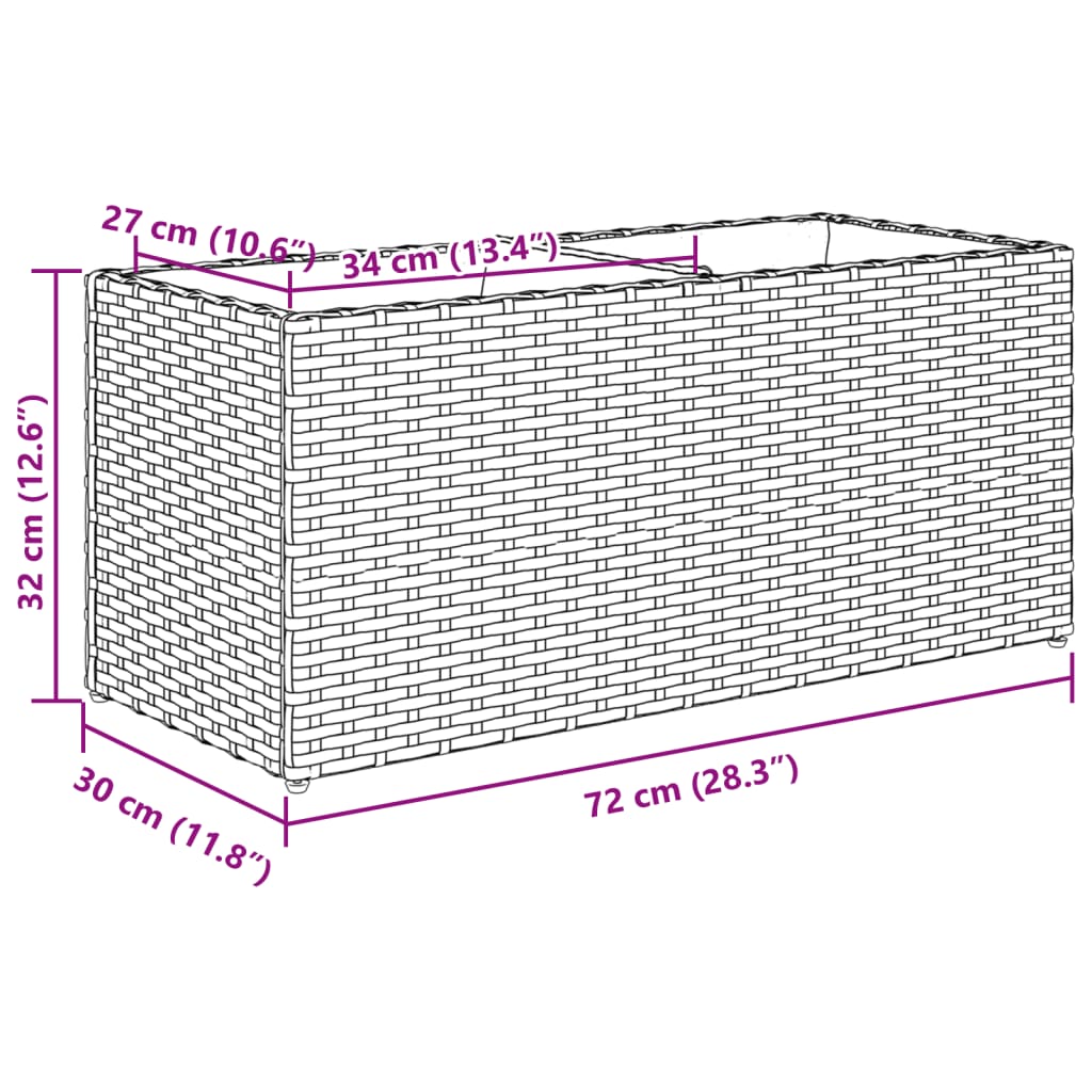 Fioriera da Giardino con 2 Vasi Nera 72x30x32 cm in Polyrattan | homemem39