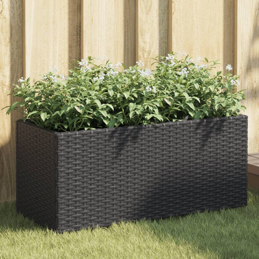 Fioriera da Giardino con 2 Vasi Nera 72x30x32 cm in Polyrattan