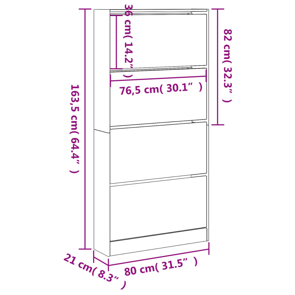 Scarpiera con 4 Cassetti Ribaltabili Bianca 80x21x163,5 cm | homemem39
