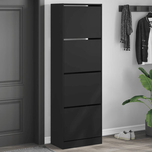 Scarpiera con 4 Cassetti Ribaltabili Nera 60x34x187,5 cm - homemem39