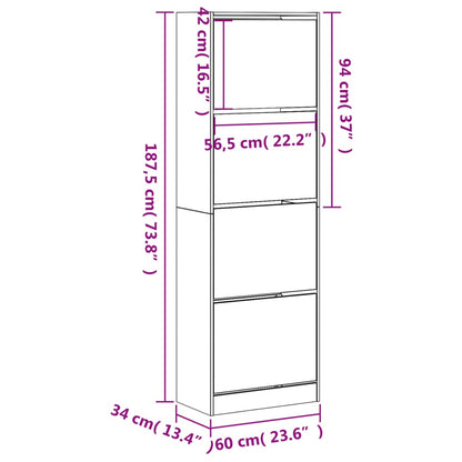 Scarpiera 4 Cassetti Ribaltabili Grigio Cemento 60x34x187,5 cm - homemem39