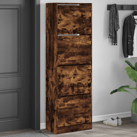 Scarpiera con 4 Cassetti Ribaltabili Rovere Fumo 60x34x187,5 cm - homemem39