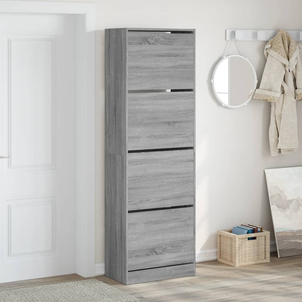 Scarpiera 4 Cassetti Ribaltabili Grigio Sonoma 60x34x187,5 cm - homemem39